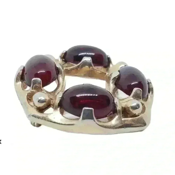 Vintage Brooch 10k Gold Filled Cherry Red Art Glass Cabochon Mod MCM - Picture 3 of 7